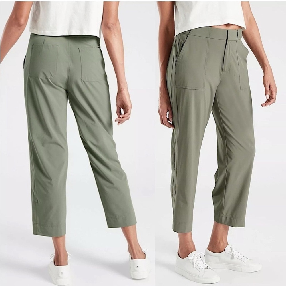 [ATHLETA] Tribeca Utility Crop Pants in “Laurel Olive”